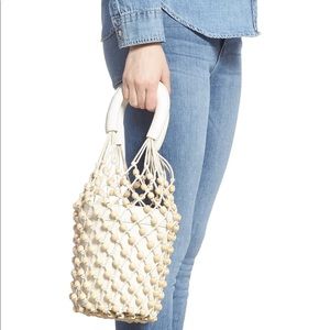 STAUD Moreau Beaded Caged Bucket Bag Ivory